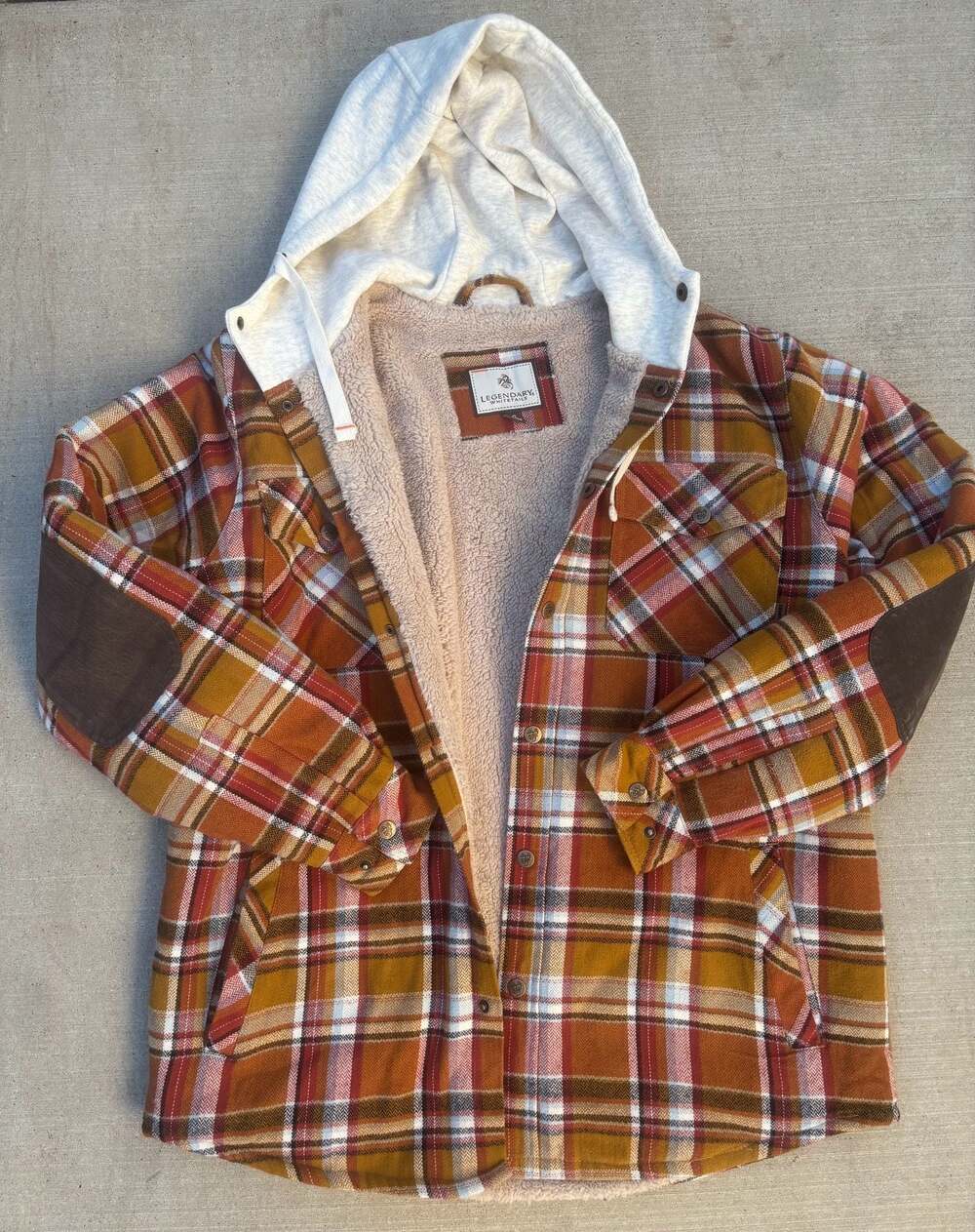 Legendary Whitetails Men's Camp Night Berber Lined Hooded Flannel Shirt Jacket A